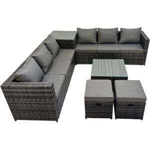 Fimous - 8 Seater Garden Outdoor Rattan Furniture Set Patio Corner Sofa Coffee Table with 2 Small Stools Dark Grey Fimous - 8 Seater Garden Outdoor Rattan Furniture Set Patio Corner Sofa Coffee Table with 2 Small Stools Dark Grey