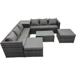 8 Seater Garden Outdoor Rattan Furniture Set Patio Corner Sofa Rectangular Coffee Table with Side Table 2 Big Stool Dark Grey - Fimous 8 Seater Garden Outdoor Rattan Furniture Set Patio Corner Sofa Rectangular Coffee Table with Side Table 2 Big Stool Dark Grey - Fimous