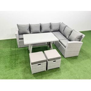 8 Seater Garden Outdoor Rattan Furniture Set Rattan Corner Sofa Oblong Dining Table Set with 2 Small Footstools Light Grey Mixed - Fimous 8 Seater Garden Outdoor Rattan Furniture Set Rattan Corner Sofa Oblong Dining Table Set with 2 Small Footstools Light Grey Mixed - Fimous