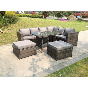 FIMOUS 8 Seater Grey Rattan Corner Sofa Set Dining Table 2 Big Footstool Garden Furniture Outdoor With Clear Tempered Glass FIMOUS 8 Seater Grey Rattan Corner Sofa Set Dining Table 2 Big Footstool Garden Furniture Outdoor With Clear Tempered Glass