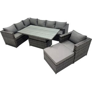 Fimous 8-seater Height Adjustable Rising Lifting Table Corner Sofa Set Rattan Garden Furniture Dining Set with Big Stool Dark Grey Mixed Fimous 8-seater Height Adjustable Rising Lifting Table Corner Sofa Set Rattan Garden Furniture Dining Set with Big Stool Dark Grey Mixed