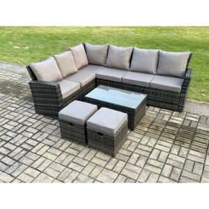 Fimous - 8 Seater High Back Rattan Garden Furniture Set Corner Sofa With Oblong Coffee Table Footstool Fimous - 8 Seater High Back Rattan Garden Furniture Set Corner Sofa With Oblong Coffee Table Footstool