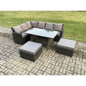 8 Seater High Back Rattan Garden Furniture Set Corner Sofa With Rectangular Dining Table 2 Big Footstool Dark Grey Mixed - Fimous 8 Seater High Back Rattan Garden Furniture Set Corner Sofa With Rectangular Dining Table 2 Big Footstool Dark Grey Mixed - Fimous