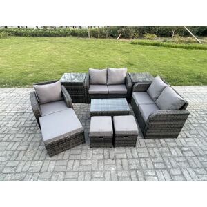FIMOUS 8 Seater High Back Rattan Garden Furniture Set with Loveseat Sofa Rectangular Coffee Table 3 Footstools 2 Side Tables Indoor Outdoor Patio Lounge FIMOUS 8 Seater High Back Rattan Garden Furniture Set with Loveseat Sofa Rectangular Coffee Table 3 Footstools 2 Side Tables Indoor Outdoor Patio Lounge