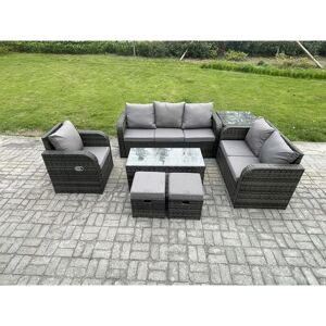 FIMOUS 8 Seater High Back Rattan Garden Furniture Set with Loveseat Sofa Rectangular Coffee Table Side Table Indoor Outdoor Patio Lounge Sofa Set Dark Grey FIMOUS 8 Seater High Back Rattan Garden Furniture Set with Loveseat Sofa Rectangular Coffee Table Side Table Indoor Outdoor Patio Lounge Sofa Set Dark Grey