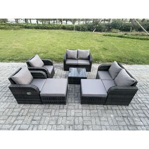 FIMOUS 8 Seater High Back Rattan Garden Furniture Set with Square Coffee Table 2 Big Footstool Love Sofa Reclining Chair Indoor Outdoor Patio Lounge Sofa FIMOUS 8 Seater High Back Rattan Garden Furniture Set with Square Coffee Table 2 Big Footstool Love Sofa Reclining Chair Indoor Outdoor Patio Lounge Sofa