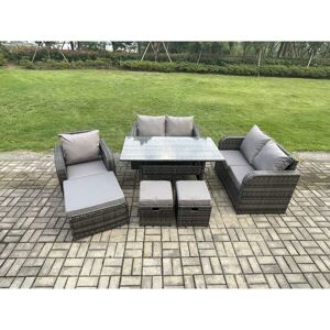 8 Seater Lounge Rattan Sofa Set Outdoor Garden Furniture Oblong Rectangular Dining Table With Chairs 3 Footstools Dark Grey Mixed - Fimous 8 Seater Lounge Rattan Sofa Set Outdoor Garden Furniture Oblong Rectangular Dining Table With Chairs 3 Footstools Dark Grey Mixed - Fimous