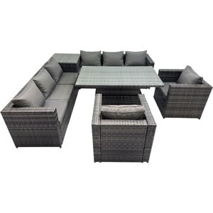 Fimous 8 Seater Outdoor Corner Sofa Height Adjustable Rising Lifting Table Set Garden Rattan Furniture Set with Side Table Dark Grey Fimous 8 Seater Outdoor Corner Sofa Height Adjustable Rising Lifting Table Set Garden Rattan Furniture Set with Side Table Dark Grey