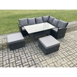8 Seater Outdoor Furniture Garden Dining Set Rattan Corner Sofa Set with Rectangular Dining Table Big Footstool Dark Grey Mixed - Fimous 8 Seater Outdoor Furniture Garden Dining Set Rattan Corner Sofa Set with Rectangular Dining Table Big Footstool Dark Grey Mixed - Fimous