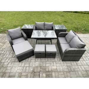 8 Seater Outdoor Garden Dining Sets Rattan Furniture With Dining Table Armchairs Love Sofa 3 Footstools 2 Side Tables Dark Grey Mixed - Fimous 8 Seater Outdoor Garden Dining Sets Rattan Furniture With Dining Table Armchairs Love Sofa 3 Footstools 2 Side Tables Dark Grey Mixed - Fimous