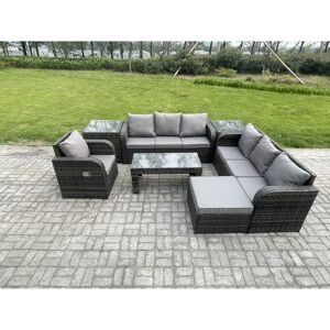 Fimous 8 Seater Outdoor Lounge Sofa Set Rattan Garden Furniture Set with Rectangular Coffee Table Big Footstool 3 Seater Sofa 2 Side Tables Dark Grey Fimous 8 Seater Outdoor Lounge Sofa Set Rattan Garden Furniture Set with Rectangular Coffee Table Big Footstool 3 Seater Sofa 2 Side Tables Dark Grey