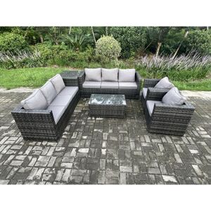 Fimous 8 Seater Outdoor Lounge Sofa Set Wicker PE Rattan Garden Furniture Set with 2 Armchair Oblong Coffee Table Side Table Dark Grey Mixed Fimous 8 Seater Outdoor Lounge Sofa Set Wicker PE Rattan Garden Furniture Set with 2 Armchair Oblong Coffee Table Side Table Dark Grey Mixed