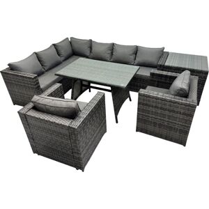 Fimous 8-seater Outdoor PE Rattan Sofa Set with Dining Table Patio Garden Furniture Sets with 2 Chair Side Table Dark Grey Mixed Fimous 8-seater Outdoor PE Rattan Sofa Set with Dining Table Patio Garden Furniture Sets with 2 Chair Side Table Dark Grey Mixed