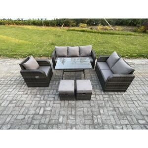 8 Seater Outdoor Rattan Garden Furniture Set Patio Lounge Sofa Set with Dining Table 2 Small Footstools Dark Grey Mixed - Fimous 8 Seater Outdoor Rattan Garden Furniture Set Patio Lounge Sofa Set with Dining Table 2 Small Footstools Dark Grey Mixed - Fimous