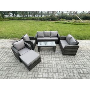 8 Seater Outdoor Rattan Garden Furniture Set Patio Lounge Sofa Set with Rectangular Coffee Table Big Footstool Dark Grey Mixed - Fimous 8 Seater Outdoor Rattan Garden Furniture Set Patio Lounge Sofa Set with Rectangular Coffee Table Big Footstool Dark Grey Mixed - Fimous
