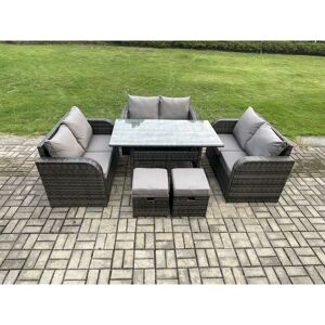 8 Seater Outdoor Rattan Garden Furniture Set with Patio Rectangular Dining Table Love Sofa 2 Small Footstools Dark Grey Mixed - Fimous 8 Seater Outdoor Rattan Garden Furniture Set with Patio Rectangular Dining Table Love Sofa 2 Small Footstools Dark Grey Mixed - Fimous