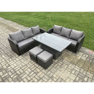 8 Seater Outdoor Rattan Garden Furniture Sets Height Adjustable Rising lifting Dining Table Sofa Set with 2 Small Footstools Dark Grey Mixed - Fimous 8 Seater Outdoor Rattan Garden Furniture Sets Height Adjustable Rising lifting Dining Table Sofa Set with 2 Small Footstools Dark Grey Mixed - Fimous