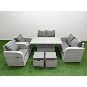 8 Seater Outdoor Reclining Chair Love Sofa Set Rattan Garden Furniture Set with Adjustable Lifting Dining or Coffee Table 2 Stools Light Grey - Fimous 8 Seater Outdoor Reclining Chair Love Sofa Set Rattan Garden Furniture Set with Adjustable Lifting Dining or Coffee Table 2 Stools Light Grey - Fimous