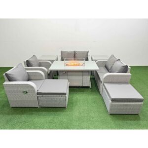 8 Seater Outdoor Reclining Chair Love Sofa Set Rattan Garden Furniture Set with Firepit Dining Table 2 Big FootStools 2 Side Table Light Grey - Fimous 8 Seater Outdoor Reclining Chair Love Sofa Set Rattan Garden Furniture Set with Firepit Dining Table 2 Big FootStools 2 Side Table Light Grey - Fimous