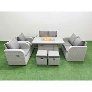 8 Seater Outdoor Reclining Chair Love Sofa Set Rattan Garden Furniture Set with Firepit Dining Table 2 Stools Side Table Light Grey - Fimous 8 Seater Outdoor Reclining Chair Love Sofa Set Rattan Garden Furniture Set with Firepit Dining Table 2 Stools Side Table Light Grey - Fimous