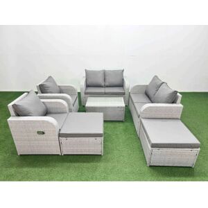 8 Seater Outdoor Reclining Chair Love Sofa Set Rattan Garden Furniture Set with Rectangular Coffee Table 2 Big FootStools Light Grey - Fimous 8 Seater Outdoor Reclining Chair Love Sofa Set Rattan Garden Furniture Set with Rectangular Coffee Table 2 Big FootStools Light Grey - Fimous