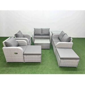 FIMOUS 8 Seater Outdoor Reclining Chair Love Sofa Set Rattan Garden Furniture Set with Rectangular Coffee Table 2 Big FootStools Side Table Light Grey FIMOUS 8 Seater Outdoor Reclining Chair Love Sofa Set Rattan Garden Furniture Set with Rectangular Coffee Table 2 Big FootStools Side Table Light Grey