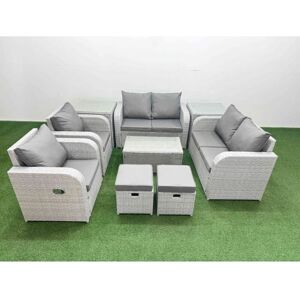 8 Seater Outdoor Reclining Chair Love Sofa Set Rattan Garden Furniture Set with Rectangular Coffee Table 2 Stools 2 Side Table Light Grey - Fimous 8 Seater Outdoor Reclining Chair Love Sofa Set Rattan Garden Furniture Set with Rectangular Coffee Table 2 Stools 2 Side Table Light Grey - Fimous