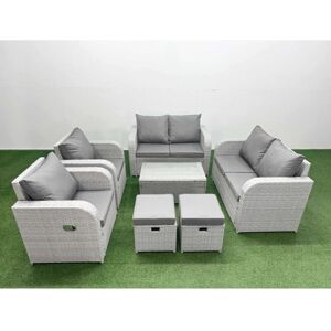 8 Seater Outdoor Reclining Chair Love Sofa Set Rattan Garden Furniture Set with Rectangular Coffee Table 2 Stools Light Grey - Fimous 8 Seater Outdoor Reclining Chair Love Sofa Set Rattan Garden Furniture Set with Rectangular Coffee Table 2 Stools Light Grey - Fimous