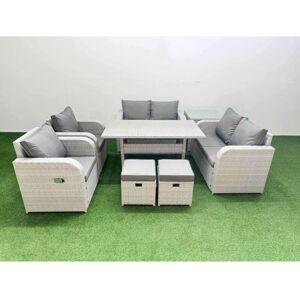 8 Seater Outdoor Reclining Chair Love Sofa Set Rattan Garden Furniture Set with Rectangular Dining Table 2 Stools Side Table Light Grey - Fimous 8 Seater Outdoor Reclining Chair Love Sofa Set Rattan Garden Furniture Set with Rectangular Dining Table 2 Stools Side Table Light Grey - Fimous