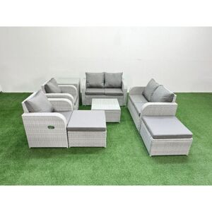 8 Seater Outdoor Reclining Chair Love Sofa Set Rattan Garden Furniture Set with Square Coffee Table 2 Big FootStools Side Table Light Grey - Fimous 8 Seater Outdoor Reclining Chair Love Sofa Set Rattan Garden Furniture Set with Square Coffee Table 2 Big FootStools Side Table Light Grey - Fimous