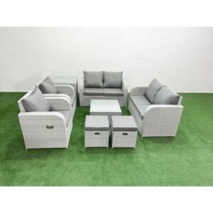 8 Seater Outdoor Reclining Chair Love Sofa Set Rattan Garden Furniture Set with Square Coffee Table 2 Stools Side Table Light Grey - Fimous 8 Seater Outdoor Reclining Chair Love Sofa Set Rattan Garden Furniture Set with Square Coffee Table 2 Stools Side Table Light Grey - Fimous