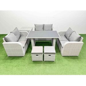 8 Seater Patio Garden Furniture Sets with Black Glass Top Dining Table Love Sofa Side Table 2 Small Stool Light Grey - Fimous 8 Seater Patio Garden Furniture Sets with Black Glass Top Dining Table Love Sofa Side Table 2 Small Stool Light Grey - Fimous