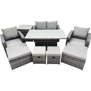 FIMOUS 8-seater Patio Height Adjustable Rising Lifting Table Sofa Sets Rattan Garden Furniture Dining Set with 2 Big Footstool Side Table Dark Grey Mixed FIMOUS 8-seater Patio Height Adjustable Rising Lifting Table Sofa Sets Rattan Garden Furniture Dining Set with 2 Big Footstool Side Table Dark Grey Mixed