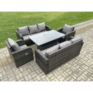 8 Seater pe Rattan Outdoor Garden Furniture Sets Height Adjustable Rising lifting DiningTable Sofa Set with Reclining Chair Dark Grey Mixed - Fimous 8 Seater pe Rattan Outdoor Garden Furniture Sets Height Adjustable Rising lifting DiningTable Sofa Set with Reclining Chair Dark Grey Mixed - Fimous