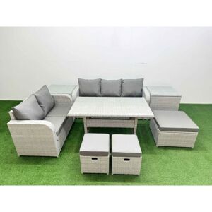 FIMOUS 8 Seater pe Rattan Wicker Garden Furniture Patio Conservatory Sofa Set with Rectangular Dining Table 3 Seater Sofa Love Sofa 3 Stool 2 Side Table FIMOUS 8 Seater pe Rattan Wicker Garden Furniture Patio Conservatory Sofa Set with Rectangular Dining Table 3 Seater Sofa Love Sofa 3 Stool 2 Side Table