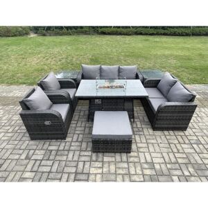 8 Seater pe Wicker Outdoor Rattan Garden Furniture Set Propane Gas Fire Pit Table and Sofa Chair set with 2 Side Tables Big Footstool - Fimous 8 Seater pe Wicker Outdoor Rattan Garden Furniture Set Propane Gas Fire Pit Table and Sofa Chair set with 2 Side Tables Big Footstool - Fimous