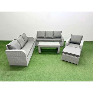 FIMOUS 8 Seater Poly Rattan Outdoor Garden Furniture Oblong Coffee Table Sofa Set Patio 3 Seater Sofa Reclining Chair 3 Seater Sofa Big Footstool Light Grey FIMOUS 8 Seater Poly Rattan Outdoor Garden Furniture Oblong Coffee Table Sofa Set Patio 3 Seater Sofa Reclining Chair 3 Seater Sofa Big Footstool Light Grey