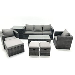 Fimous 8 Seater Rattan Garden Furniture Set Outdoor Lounger Sofa with Coffee Table 2 Armchair 3 Footstools Side Table Dark Grey Mixed Fimous 8 Seater Rattan Garden Furniture Set Outdoor Lounger Sofa with Coffee Table 2 Armchair 3 Footstools Side Table Dark Grey Mixed