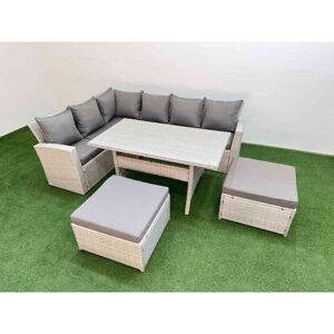 Fimous 8 Seater Rattan Garden Furniture Set Outdoor Patio Dining Corner Sofa Sets with Dining Table 2 Big Footstools Light Grey Mixed Fimous 8 Seater Rattan Garden Furniture Set Outdoor Patio Dining Corner Sofa Sets with Dining Table 2 Big Footstools Light Grey Mixed