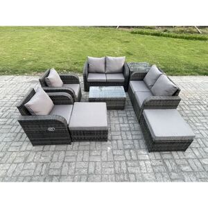 FIMOUS 8 Seater Rattan Garden Furniture Set Patio Outdoor Lounge Sofa Set with Rectangular Coffee Table 2 Big Footstool Love Sofa Side Table Dark Grey Mixed FIMOUS 8 Seater Rattan Garden Furniture Set Patio Outdoor Lounge Sofa Set with Rectangular Coffee Table 2 Big Footstool Love Sofa Side Table Dark Grey Mixed