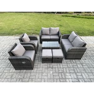 8 Seater Rattan Garden Furniture Set Patio Outdoor Lounge Sofa Set with Rectangular Coffee Table 2 Small Footstools Love Sofa Dark Grey Mixed - Fimous 8 Seater Rattan Garden Furniture Set Patio Outdoor Lounge Sofa Set with Rectangular Coffee Table 2 Small Footstools Love Sofa Dark Grey Mixed - Fimous