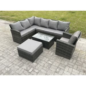 8 Seater Rattan Lounge Corner Sofa Set Wicker pe Outdoor Garden Furniture Set with Coffee Table Big Footstool Armchair Dark Grey Mixed - Fimous 8 Seater Rattan Lounge Corner Sofa Set Wicker pe Outdoor Garden Furniture Set with Coffee Table Big Footstool Armchair Dark Grey Mixed - Fimous