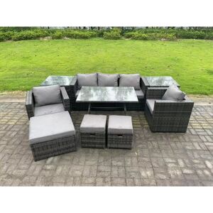 Fimous 8 Seater Rattan Outdoor Furniture Sofa Garden Dining Set with Dining Table 2 Armchairs 2 Side Tables 3 Stools Dark Grey Mixed Fimous 8 Seater Rattan Outdoor Furniture Sofa Garden Dining Set with Dining Table 2 Armchairs 2 Side Tables 3 Stools Dark Grey Mixed