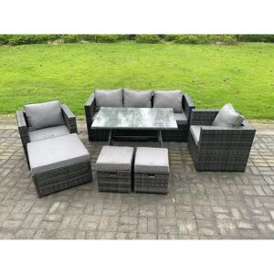 Fimous 8 Seater Rattan Outdoor Furniture Sofa Garden Dining Set - Outdoors Fimous 8 Seater Rattan Outdoor Furniture Sofa Garden Dining Set - Outdoors