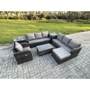 FIMOUS 8 Seater Rattan Outdoor Garden Furniture Sofa Set Patio Table & Chairs Set with 3 Seater Sofa Reclining Chair 3 Seater Sofa 2 Side Tables Big FIMOUS 8 Seater Rattan Outdoor Garden Furniture Sofa Set Patio Table & Chairs Set with 3 Seater Sofa Reclining Chair 3 Seater Sofa 2 Side Tables Big