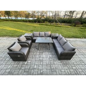 FIMOUS 8 Seater Rattan Outdoor Garden Furniture Sofa Set Patio Table & Chairs Set with 3 Seater Sofa Rectangular Dining Table 2 Side Tables Dark Grey Mixed FIMOUS 8 Seater Rattan Outdoor Garden Furniture Sofa Set Patio Table & Chairs Set with 3 Seater Sofa Rectangular Dining Table 2 Side Tables Dark Grey Mixed