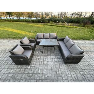 8 Seater Rattan Outdoor Garden Furniture Sofa Set Patio Table & Chairs Set with 3 Seater Sofa Rectangular Dining Table Dark Grey Mixed - Fimous 8 Seater Rattan Outdoor Garden Furniture Sofa Set Patio Table & Chairs Set with 3 Seater Sofa Rectangular Dining Table Dark Grey Mixed - Fimous