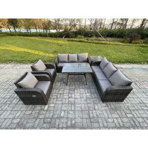 FIMOUS 8 Seater Rattan Outdoor Garden Furniture Sofa Set Patio Table & Chairs Set with 3 Seater Sofa Rectangular Dining Table Side Table Dark Grey Mixed FIMOUS 8 Seater Rattan Outdoor Garden Furniture Sofa Set Patio Table & Chairs Set with 3 Seater Sofa Rectangular Dining Table Side Table Dark Grey Mixed