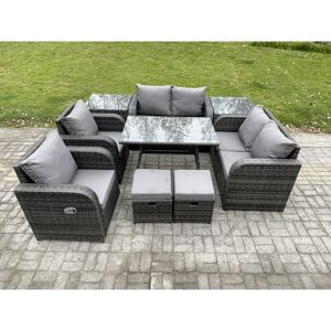 FIMOUS 8 Seater Wicker pe Rattan Garden Dining Set Outdoor Furniture Sofa with Rectangular Dining Table 2 Side Tables 2 Small Footstools Dark Grey Mixed FIMOUS 8 Seater Wicker pe Rattan Garden Dining Set Outdoor Furniture Sofa with Rectangular Dining Table 2 Side Tables 2 Small Footstools Dark Grey Mixed