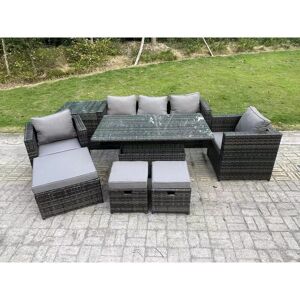 Fimous 8 Seater Wicker PE Rattan Garden Furniture Sofa Set Outdoor Adjustable Rising Lifting Dining Table Set with Armchairs Side Table 3 Footstools Fimous 8 Seater Wicker PE Rattan Garden Furniture Sofa Set Outdoor Adjustable Rising Lifting Dining Table Set with Armchairs Side Table 3 Footstools
